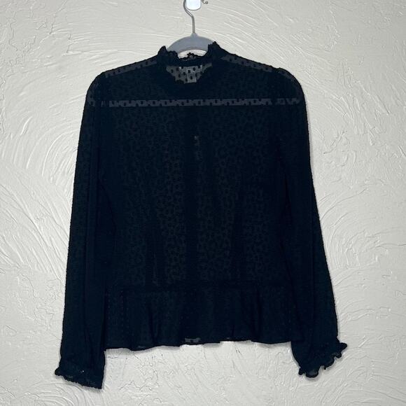 Loft Sheer Black Button Up Long Sleeve Blouse - Size 8 - Picture 2 of 3